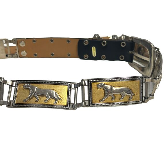 Vintage Statement Gold & Silver-Tone Metal Panther / Jaguar Rectangle Link Belt - Picture 5 of 8